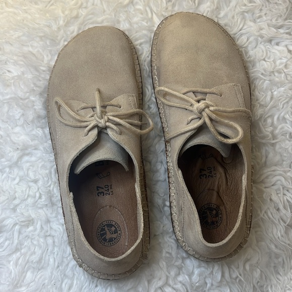 Beige Suede Women's Oxford Shoes - Picture 3 of 10